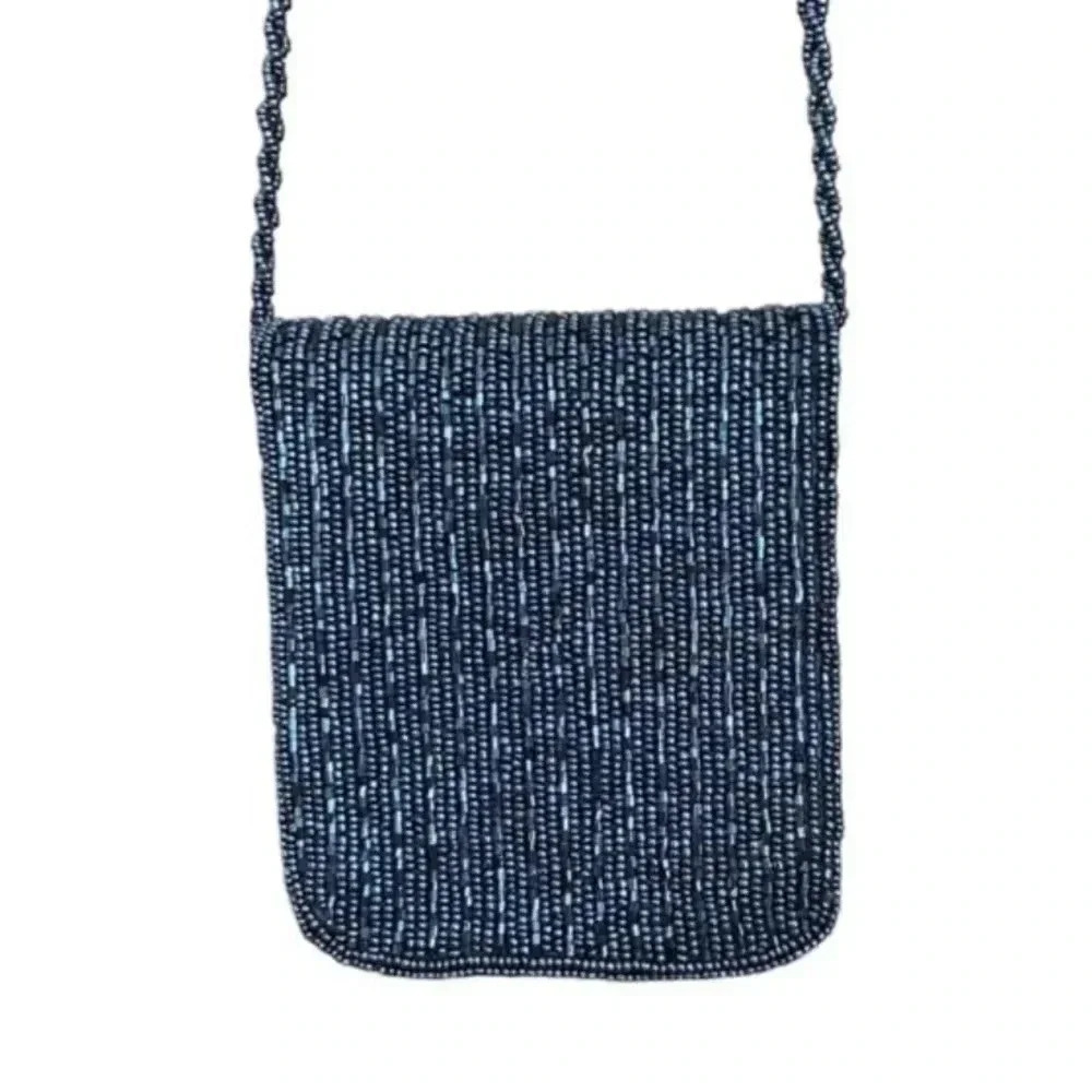 Jessica McClintock Womens Vintage Beaded Gray Small Crossbody Purse
